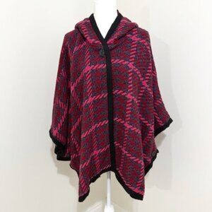 Modcloth Little Plaid Riding Hood Cape Houndstooth Hooded Wool Blend Size M